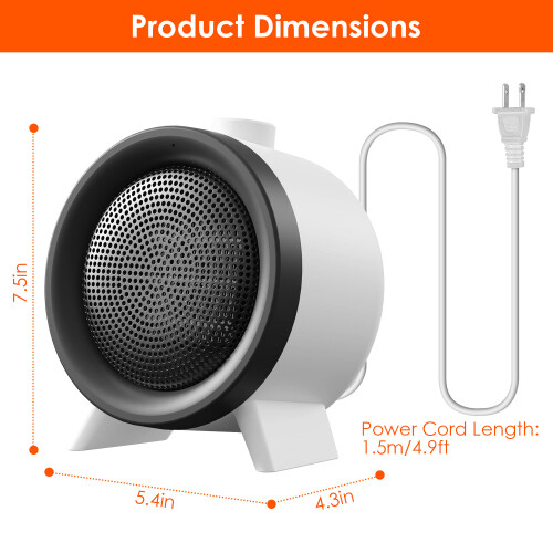 Ceramic Electric Space Heater 1000W Indoor 1