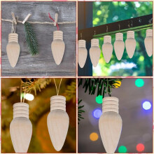 50 Pcs Wooden Christmas Light Bulb Unfinished Wood Ornaments for Crafts and Christmas Trees Supply, 2 Inch High