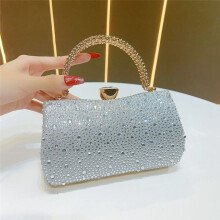 Borsa da Sera da Donna - Borsa A Mano Foderata In Raso con Strass Scintillanti per Feste e Matrimoni, Argento