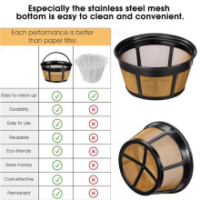 4x Reusable Coffee Filter, Basket Coffee Filters 8-12 Cup Replacement Coffee Filter with Stainless Steel Mesh Bottom