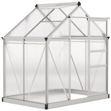 Polycarbonate Greenhouse, Large Walk-In Green House with Slide Door and Window, Aluminium Frame, 6x4ft, Silver Tone