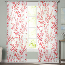 Sheer Curtains Floral Watercolor Red Bud Leaves 52x96 Inch