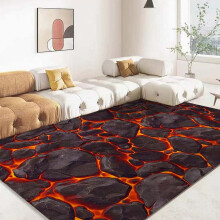 3D Volcano Lava Area Rug Red Nonslip Floor Mat