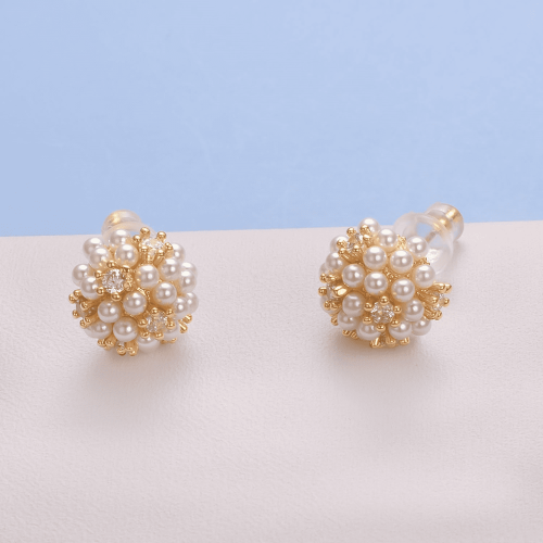 Small Pearl Stud Earrings Gold Plated 1 Pair 2