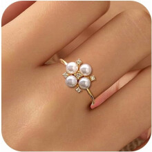 Sterling Silver Pearl Flower Ring for Women, CZ, Shell