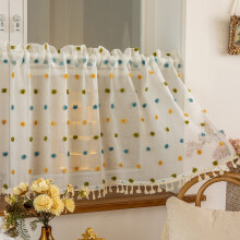 Boho Pom Pom Sheer Valance Curtains Green 70x18 Inch
