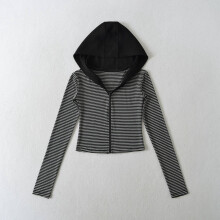Striped Hooded Sweatshirt Casual Long Sleeve Jacket