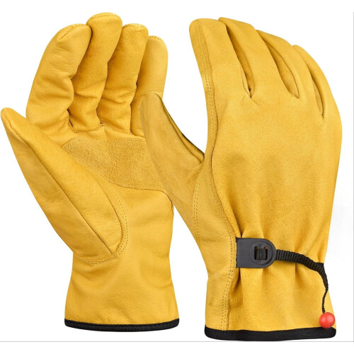 Heavy Duty Leather Work Gloves Water-Resistant Cowhide