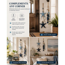 Wooden Fish & Starfish Wall Decor - Beachy Wall Decor , Coastal Nautical Hanging Decor for Bathroom, BeachHouse Starfish