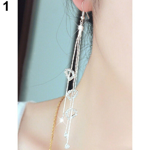 Women's Leaf Heart Rhinestone Drop Earrings Silver 1 Pair