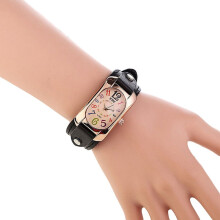 Women's Vintage Faux Leather Analog Quartz Watch Black