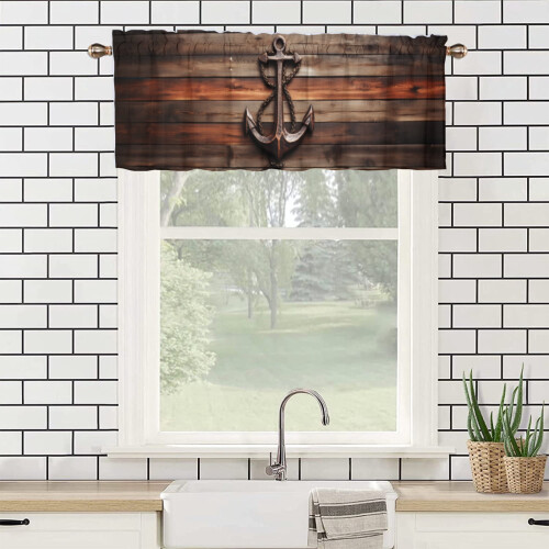 Anchor Nautical Window Valance Rustic Brown Blue 54x18 in 1 2