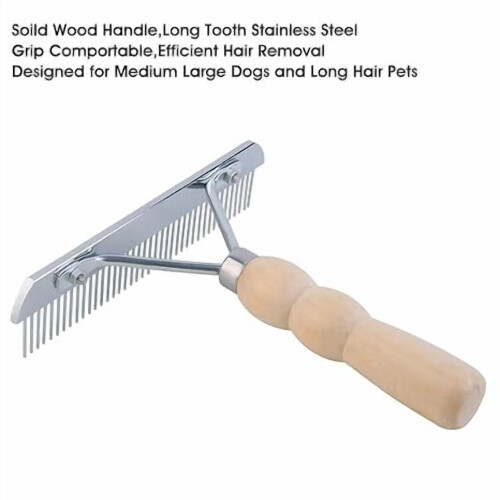 Dog Undercoat Rake with Wood Handle and Steel Teeth 2