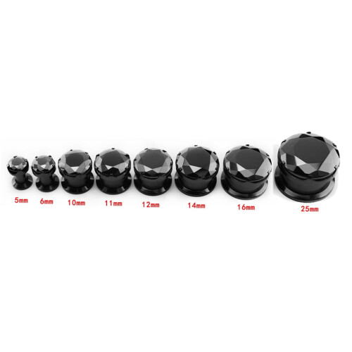 Black Crystal Ear Plug Tunnels Stainless Steel 1 Pair 1