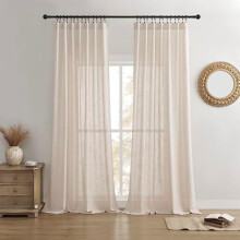 Linen Curtains Living Room Semi-Sheer 96 Inch Pink Beige