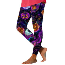 High Waisted Halloween Leggings Pumpkin Print Stretch Yoga