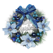 Blue Christmas Wreath Festive Door Decor with Bow Flowers