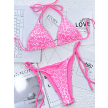 Women's Leopard Print Bikini Set Halter Triangle Bra