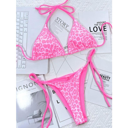 Women's Leopard Print Bikini Set Halter Triangle Bra