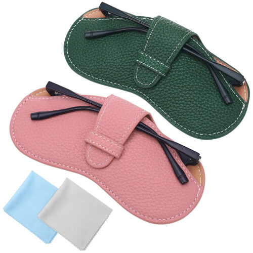 Soft Leather Sunglass Case Pack of 2 with Cleaning Cloth