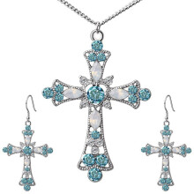 Women's Rhinestone Cross Necklace and Earrings Set