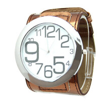 Luxury Sport Watch Faux Leather Brown Analog Quartz