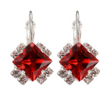 Women's Shiny Rhinestone Leverback Earrings Red