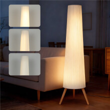 Dimmable Tripod Floor Lamp with Foot Switch, Nordic Standing Lamp with Fabric Shade, 153cm, White, White and Natural