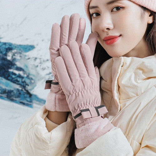 Women's touchscreen warm gloves fleece-lined windproof pink