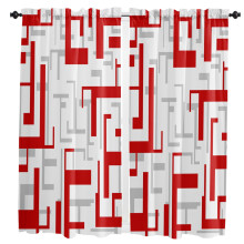 Geometric Art Curtain Red Grey Short for Living Room