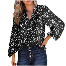 Women's V-Neck Floral Smocked Chiffon Blouse