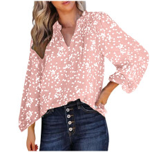 Women's V-neck floral smocked chiffon blouse