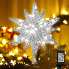 Christmas Star Tree Topper LED Lighted Decor Silver 16