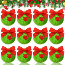 TETOU Lime Green Christmas Ornament Faux Fur Pom Pom 12 pcs