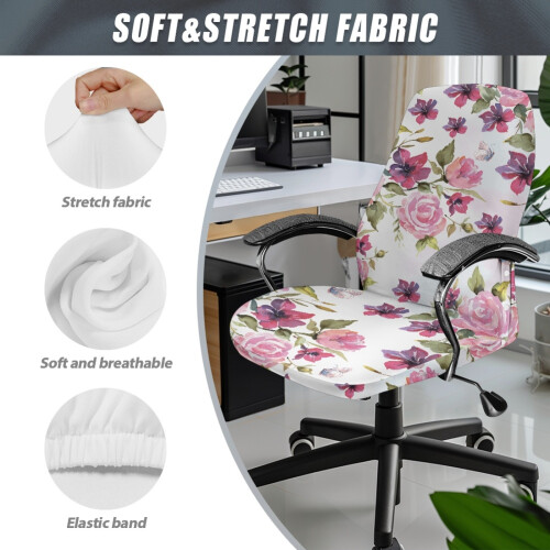 Housse de chaise extensible blanche à motif papillon et boutons-pression 1