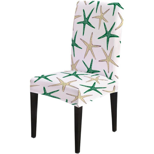 Ensemble de 4 housses de chaises de salle à manger élastiques, motif côtier vert 1