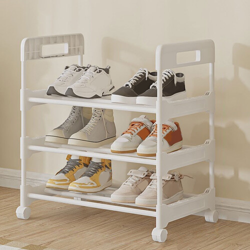 3-Tier Stackable Shoe Rack with Wheels White Holds 6 Pairs 1