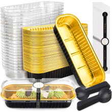 Mini Cake Pans with Lids and Spoons Black Gold Rectangular
