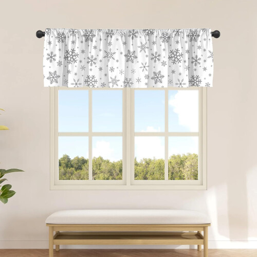 JOOCAR Snowflake Kitchen Valances Blackout Grey White 54x18 1
