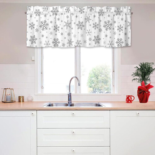 JOOCAR Snowflake Kitchen Valances Blackout Grey White 54x18 2
