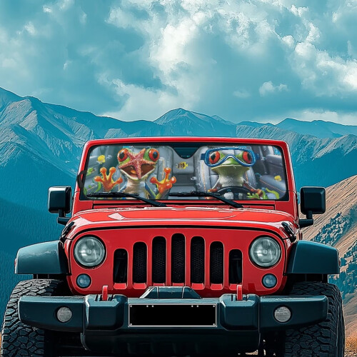 Foldable Hippie Frog Windshield Sun Shade for Jeep Wrangler 2