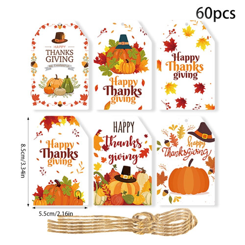 Thanksgiving Gift Tags Pumpkin Maple Leaves 60 pcs