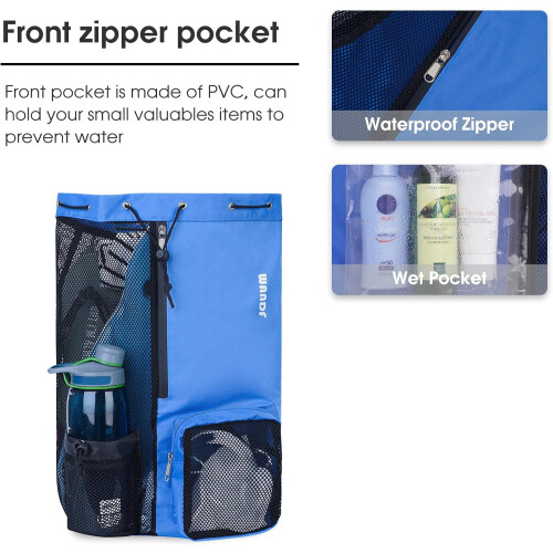 Swim Bag Mesh Drawstring Backpack with Wet Pocket 2