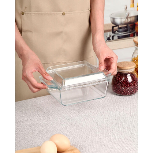 Plat à gratin en verre avec couvercle, compatible micro-ondes 2
