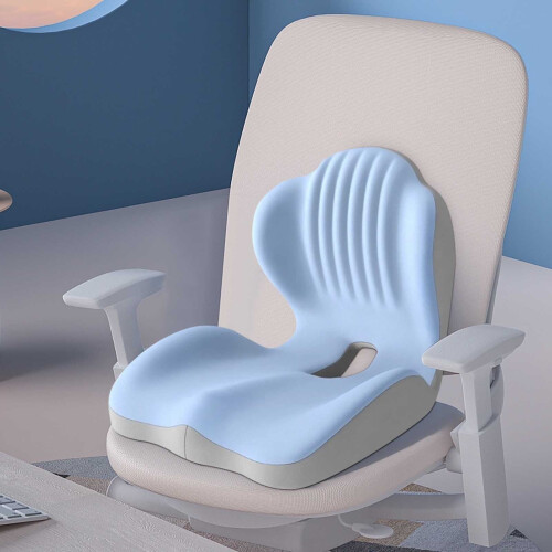 Car Seat Cushion with Back Support Memory Foam L-Shaped Blue 1
