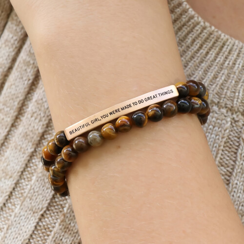 Engraved Natural Stone Bracelet Amethyst Rose Gold 1 2
