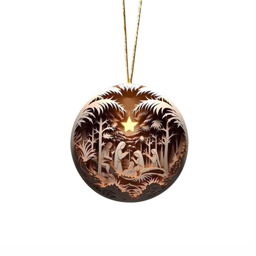 Christmas Nativity Wreath Pendant 2D Ornament 2