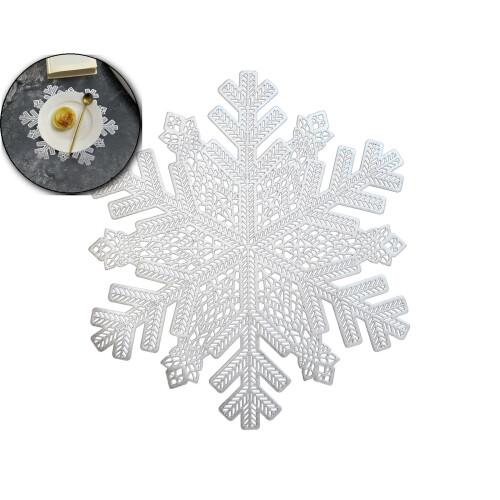 Round Snowflake Placemats Silver Washable Stain-Resistant