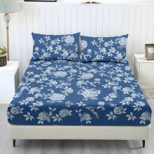 King Size Fitted Sheet Set 1+2 Blue Floral Stretch Bedding