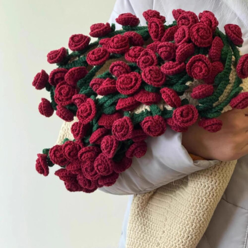 Handmade Rose Bouquet Throw Blanket Cotton Knitted 1 2